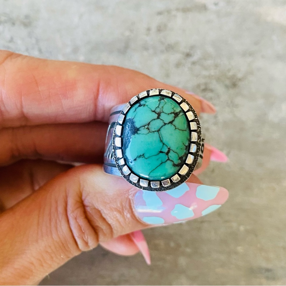 ♥️ Navajo ♥️ Aaron John Sterling Silver & Turquoise Ring - Picture 1 of 13